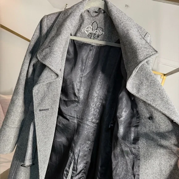 GUESS Tweed Pea Coat Womens M Gray Black Double Breasted Jacket Y2K Academia 00s - Picture 5 of 5
